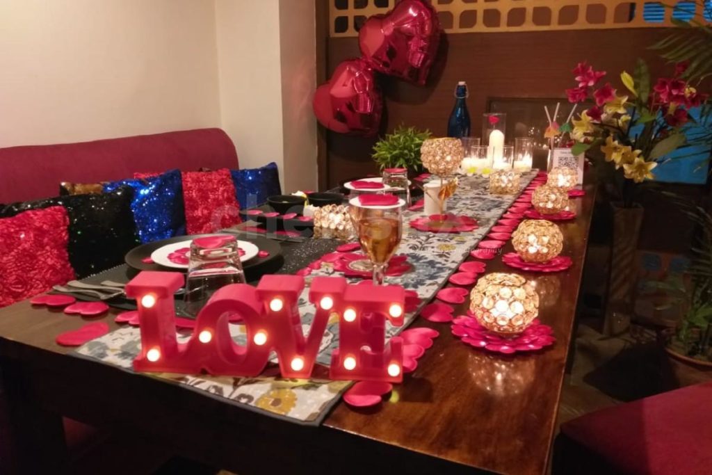 Romantic candlelight dinner for Valentine's day celebration at Topaz Restaurant in Jaipur