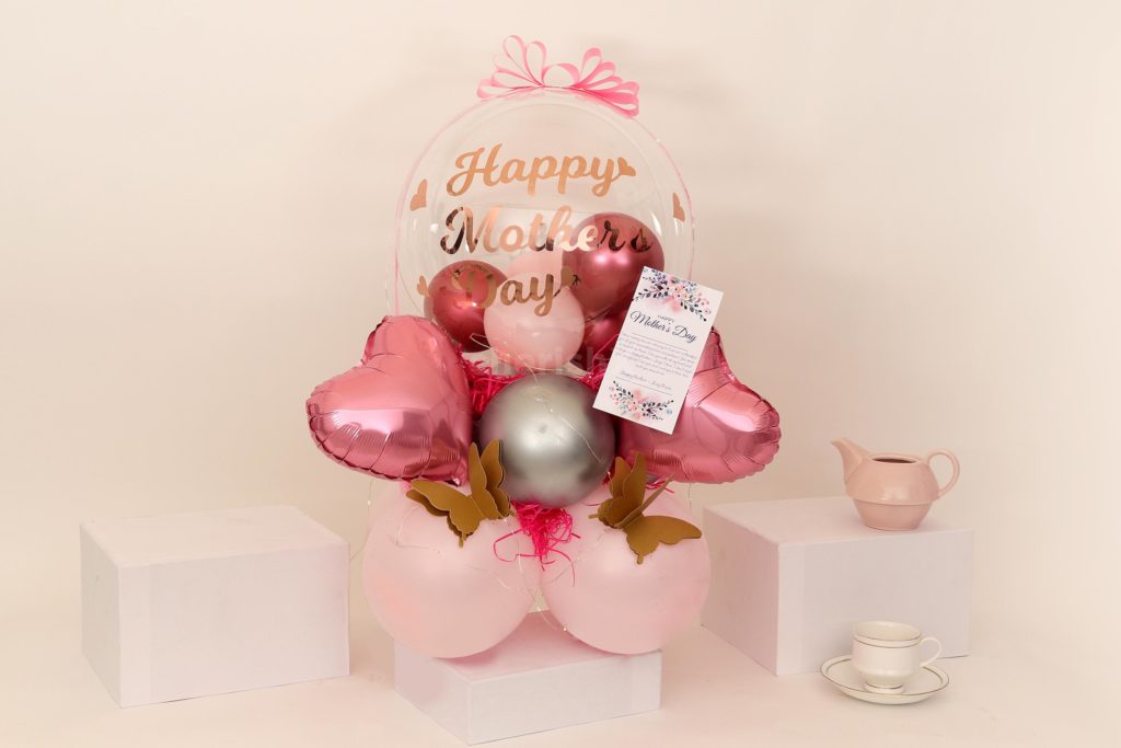 Pink Pastel and Chrome Balloon Bouquet for rose day 