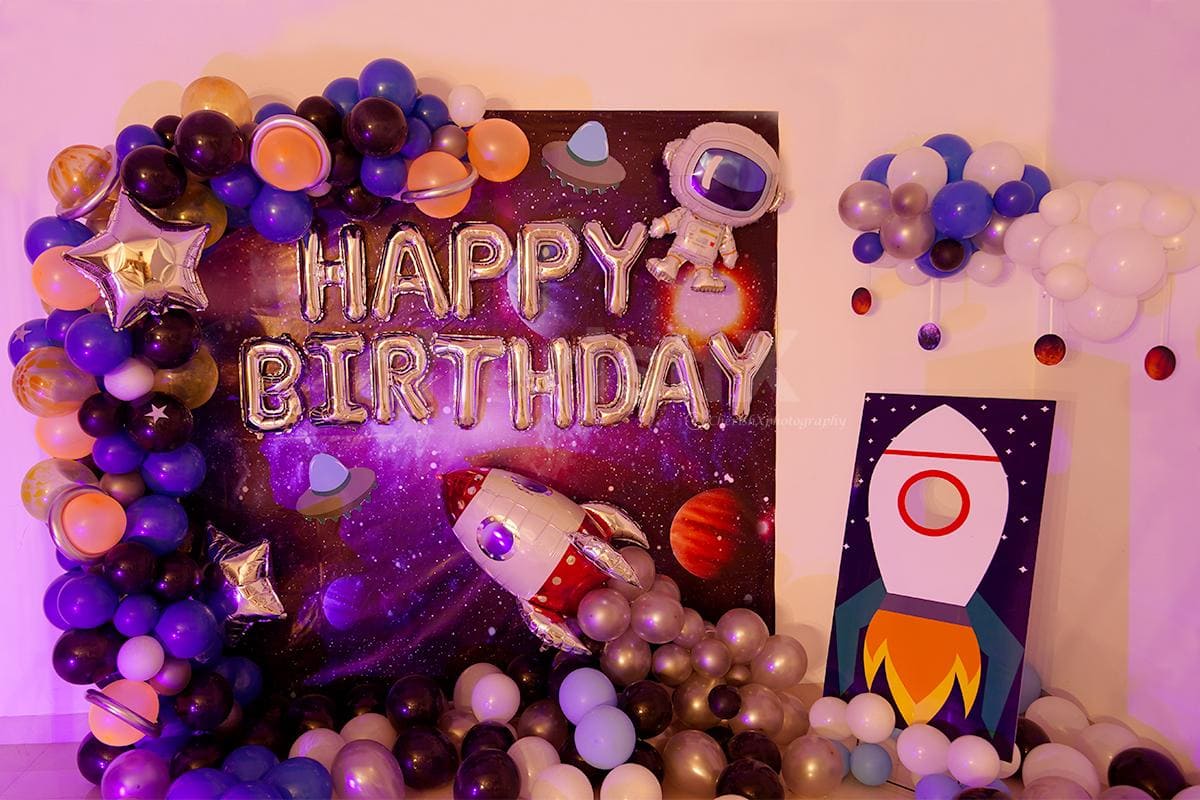 glowing galaxy theme kids birthday decor