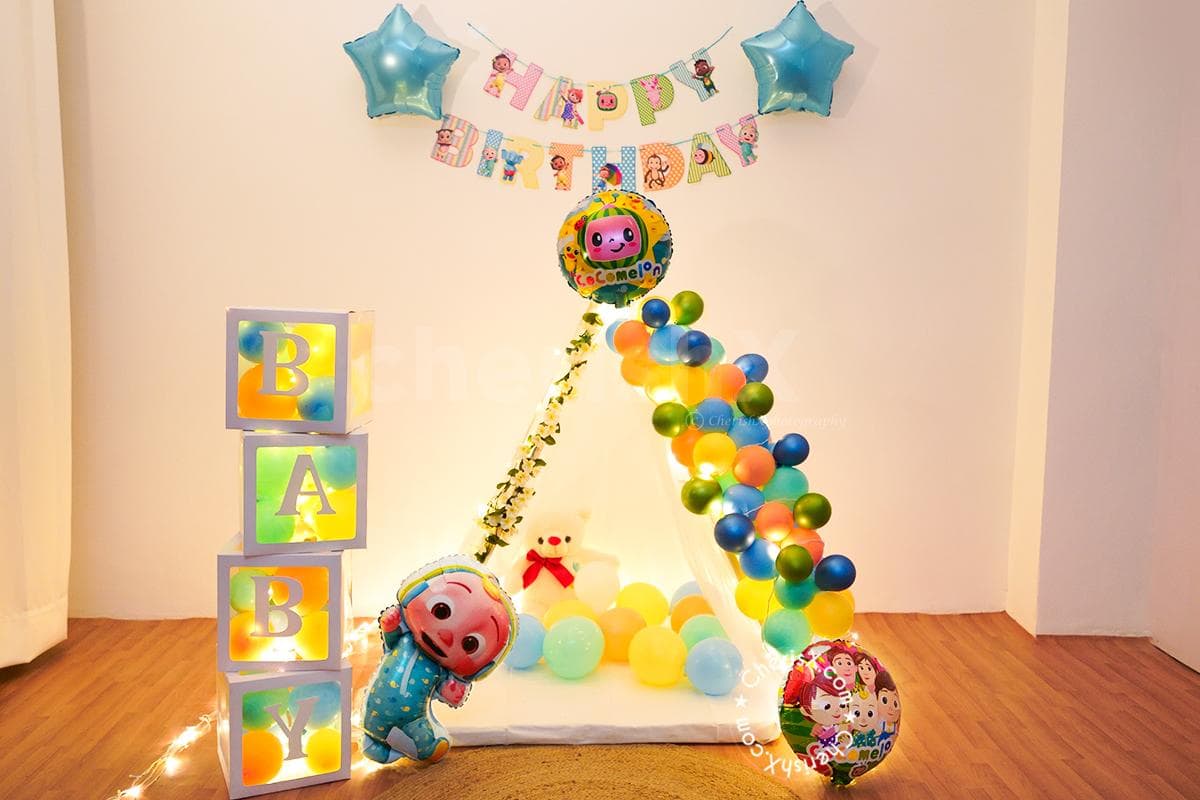 cocomelon theme kids birthday canopy decoration