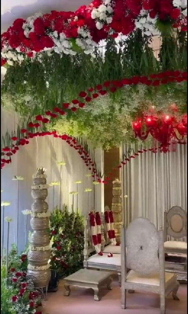 white theme floral indoor mandap decor