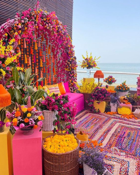 colorful traditional art wedding stage decor