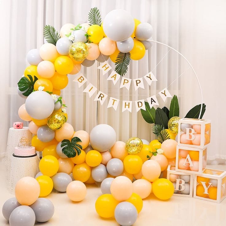 Pastel yellow, Peach & White Balloons special decoration