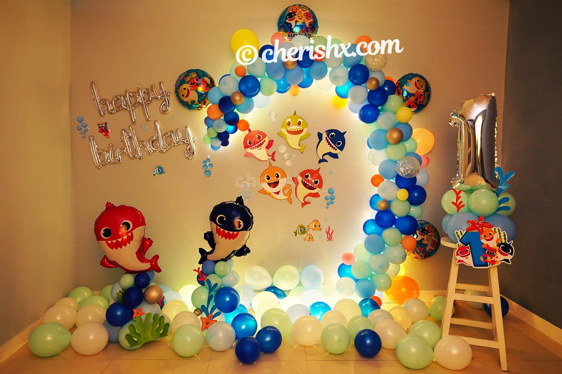  Baby Shark Theme Birthday With Balloons