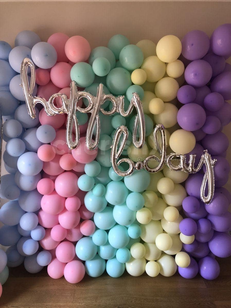 pastel theme 18th birthday balloon wall decoration