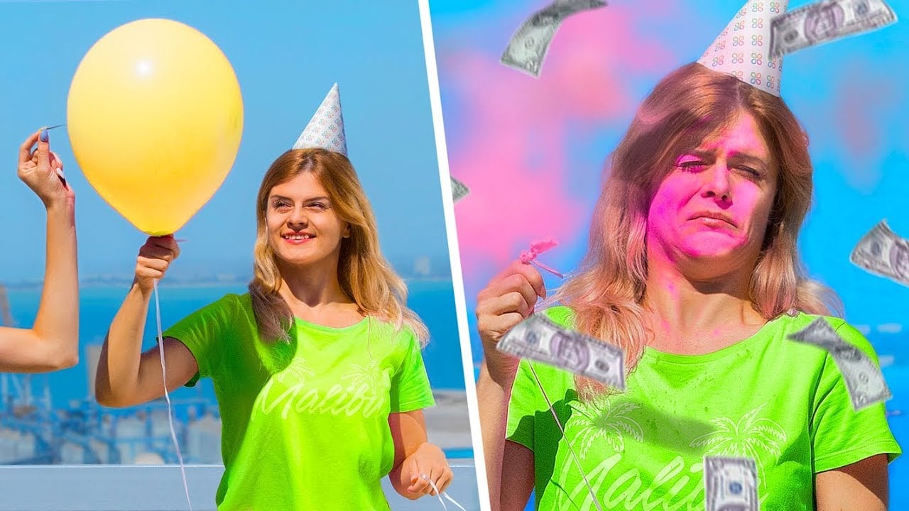 surprise balloon burst birthday prank