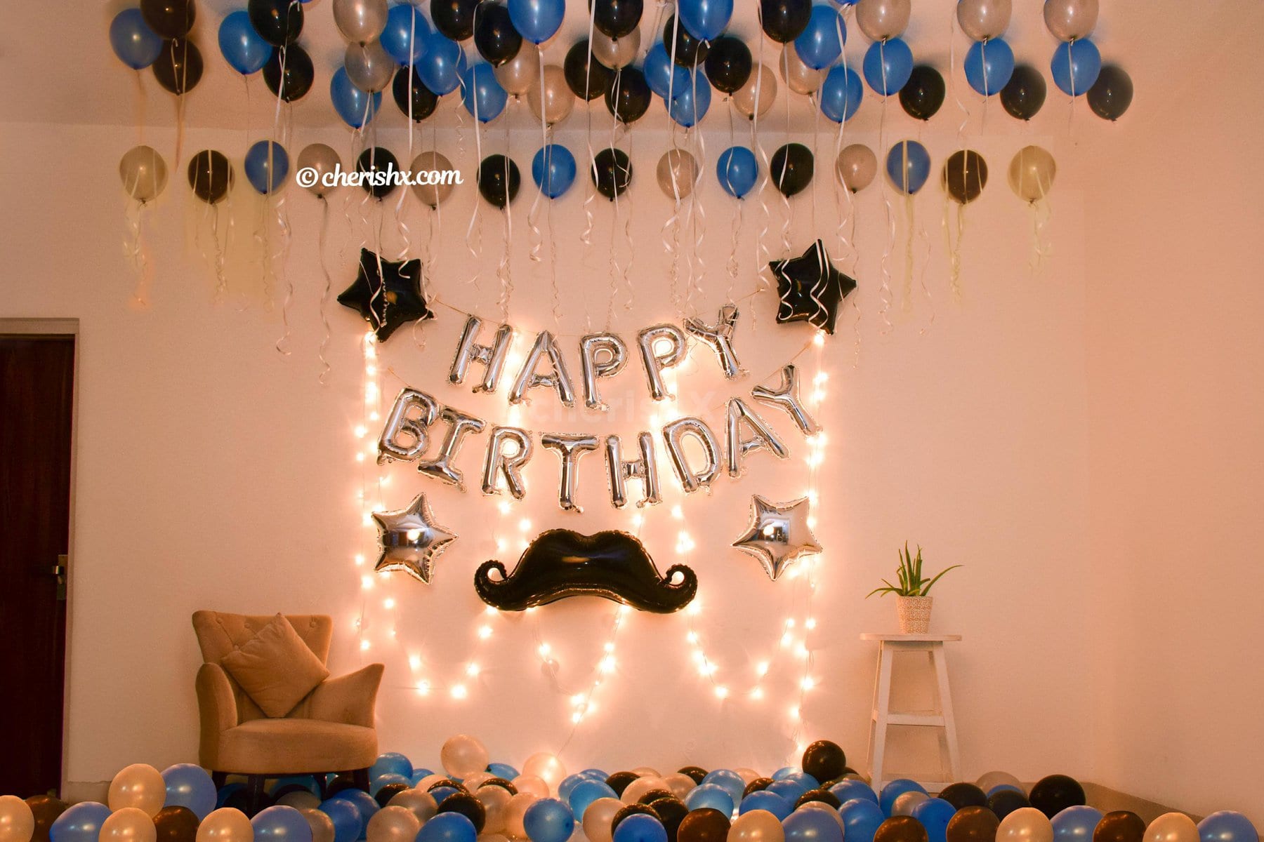blue and black theme birthday decor