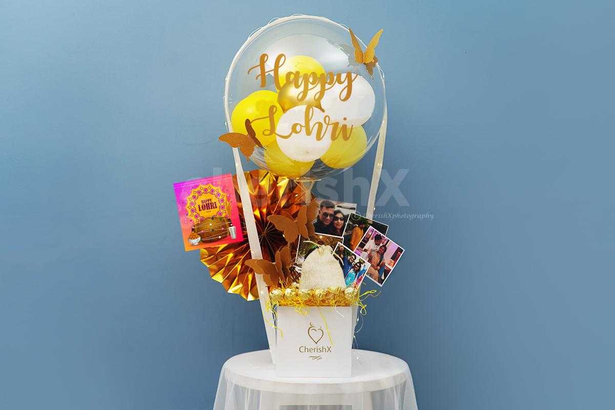 Yellow and Gold First Lohri Balloon Bouquet