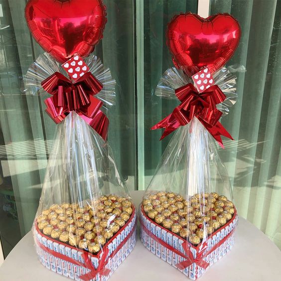 Unique Chocolate Bouquet Gifts features a heart shaped Ferrero rocher chocolates 