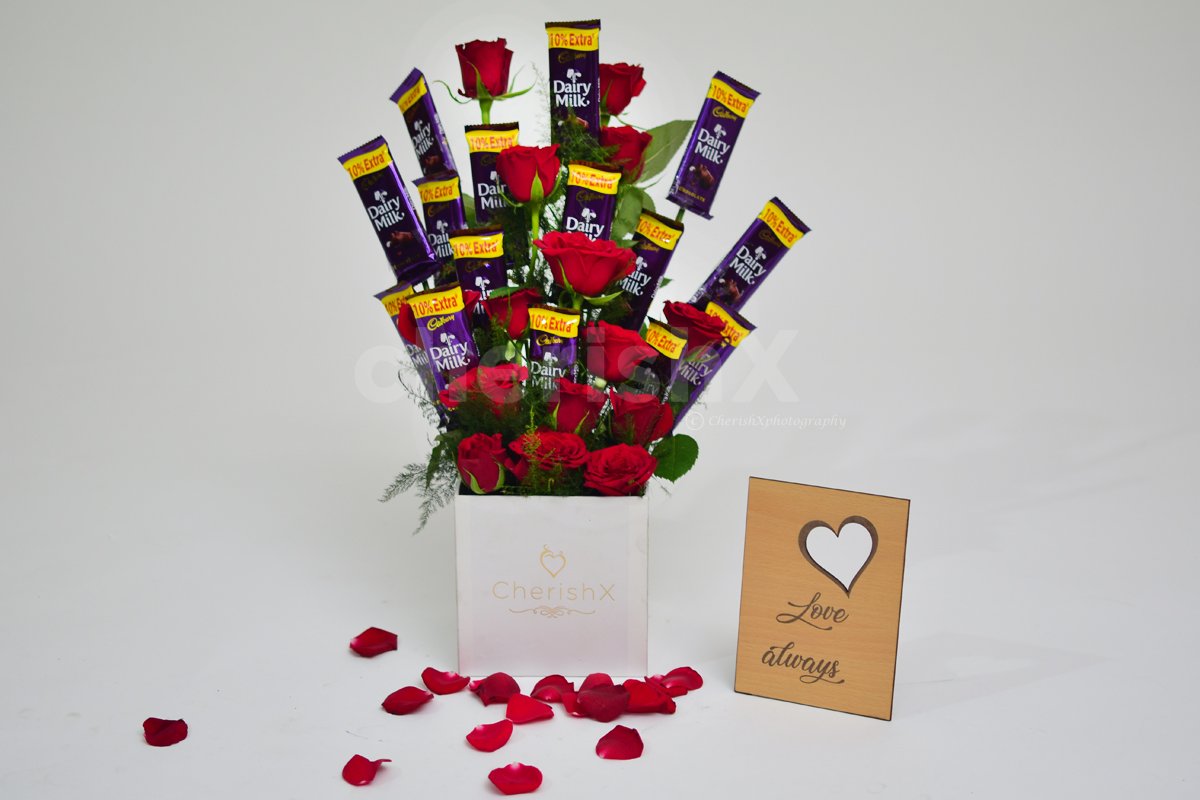 Rose Bucket With Chocolates 