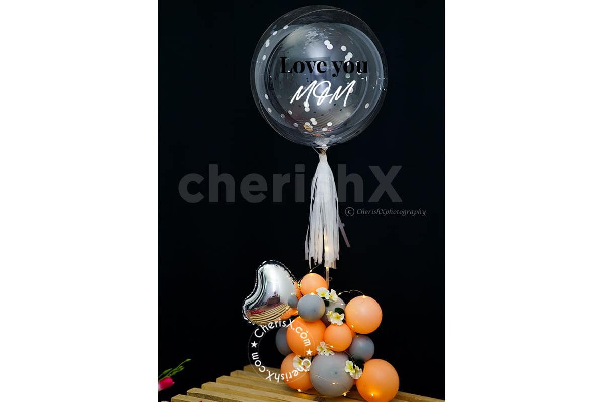 Pastel Grey And Peach Balloon Bouquet