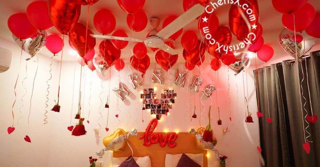 Happy Wedding balloon decoration - first night bedroom decoration ideas