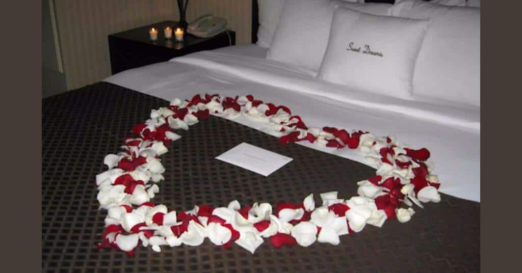 Heart shaped flower decorations - first night room decoration