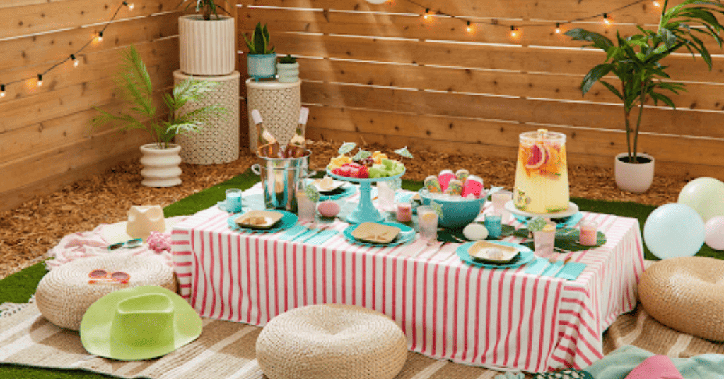 Tropical theme party table set-up