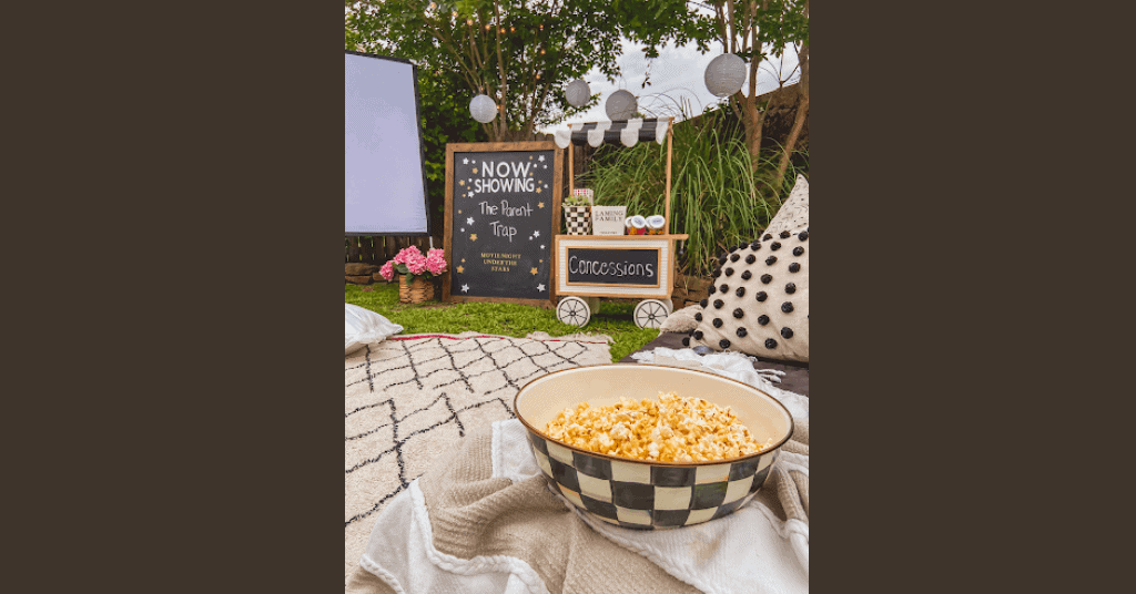 Backyard set-up for movie party theme