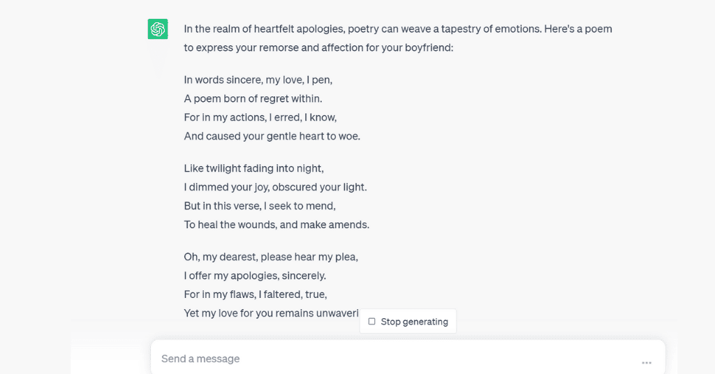 Write a poem with Chat GPT for your boyfriend 