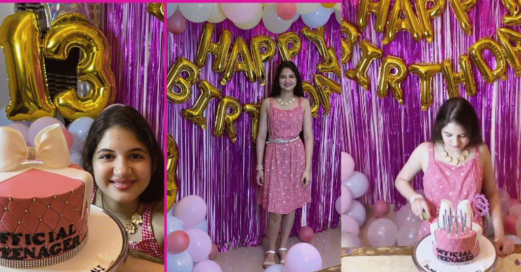 pink frill curtain backdrop for birthday 