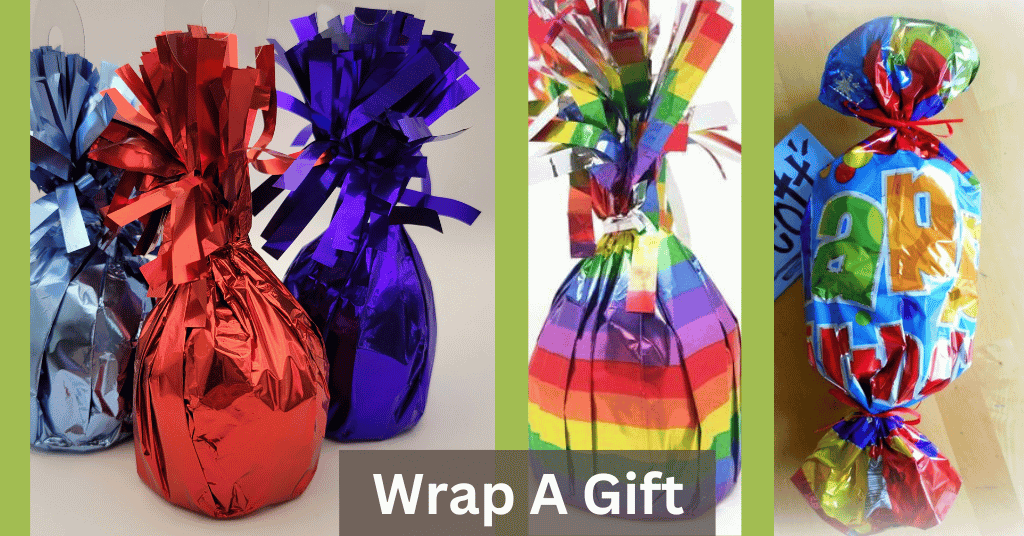reuse foil balloon to wrap a gift 