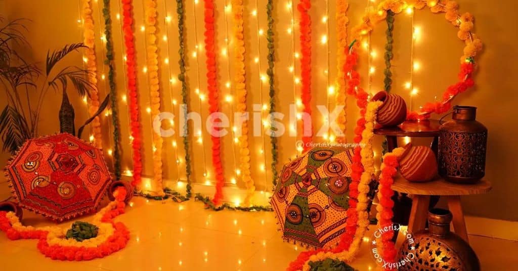 Ganpati Decoration with Umbrella & Festive Flowers
