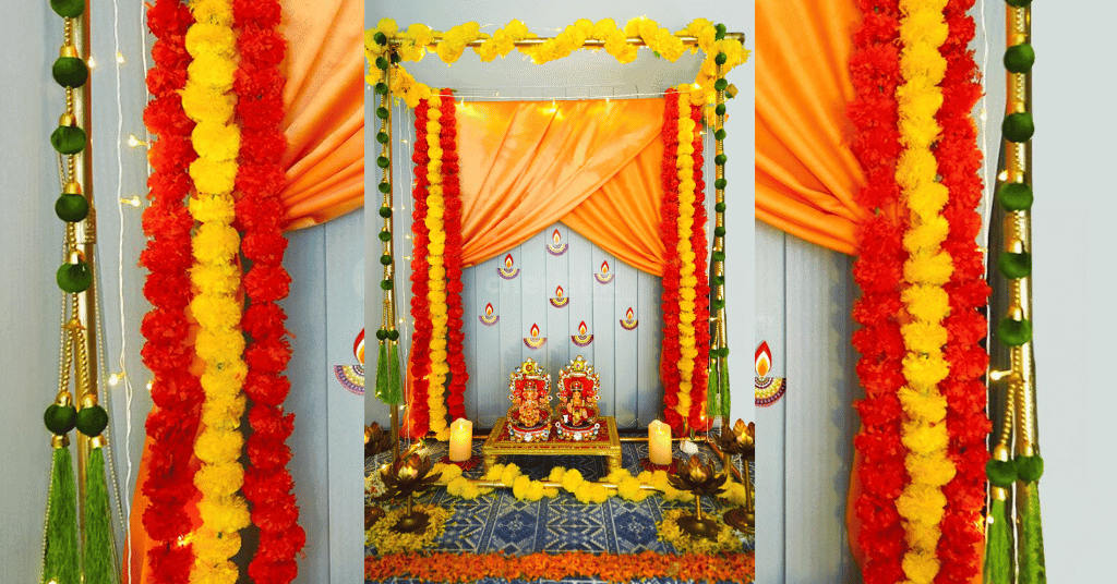 Drapes & Garland Diwali Puja DIY Diwali Decorations