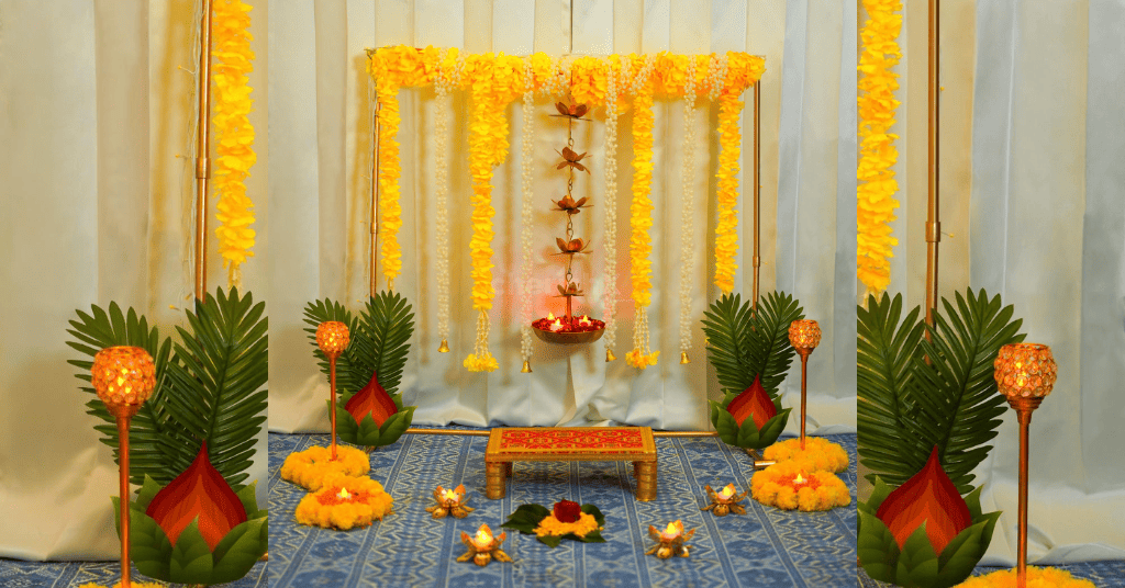 DIY Diwali Backdrop Decorations & Other Festive Decor Kit With Garlands Lotus Urli Magic