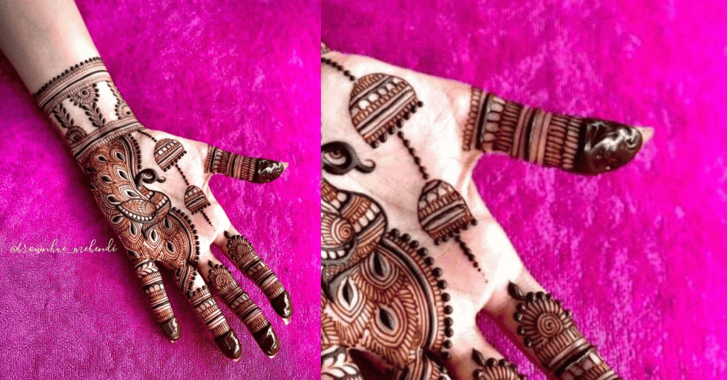 mehndi designs for karwa chauth with a peacock design 