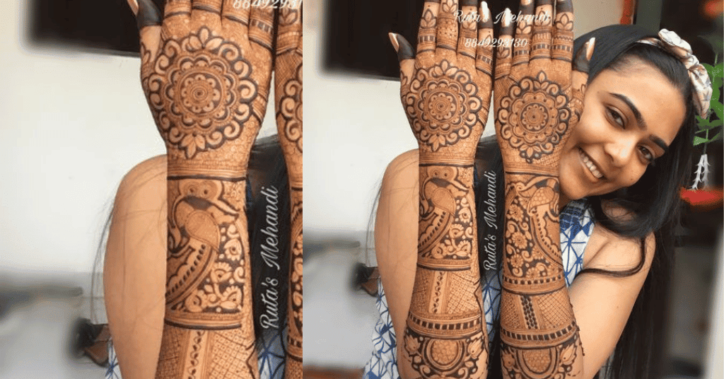 mehndi design easy karva chauth special on back hand with mandala theme and owl. 