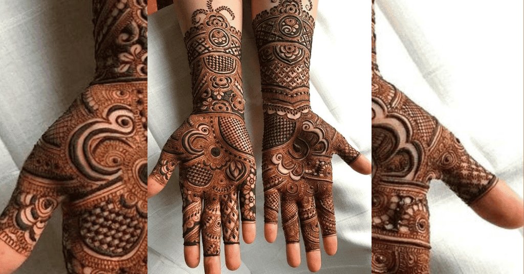 front hand mehndi designs for karwa chauth with checkered designs

