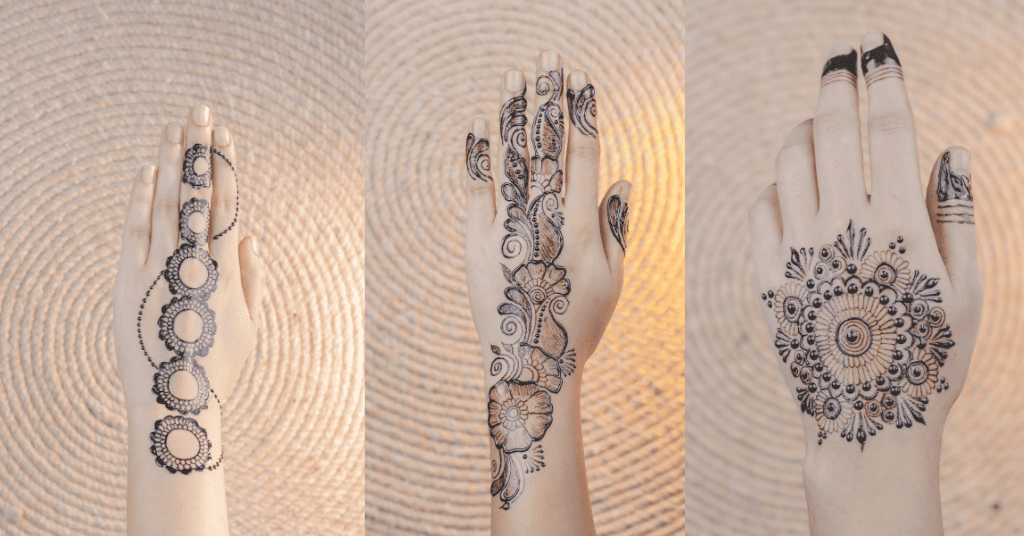 new mehndi designs for karwa chauth
in bail style for the back of the hand.