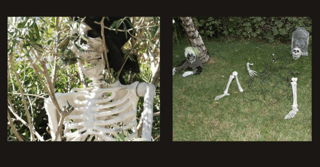 diy halloween cemetery decorations with skeleton parts 