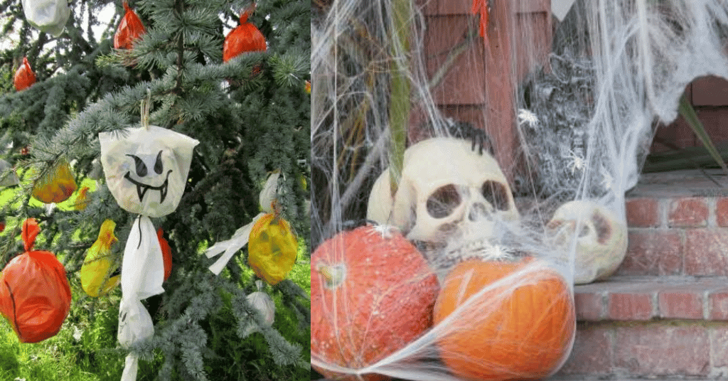 diy scary halloween decorations with skeleton faces and pumpkin 