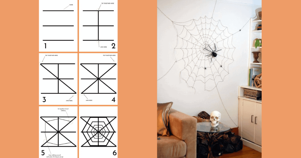 steps to create a halloween spider web - homemade scary halloween decorations 