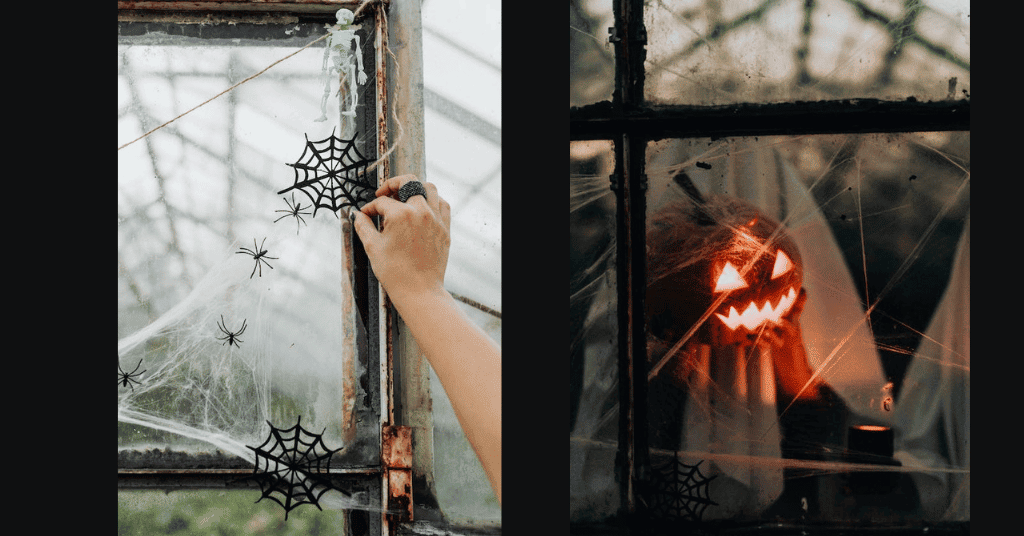 spider and spider webs for Halloween DIY Window Decorations