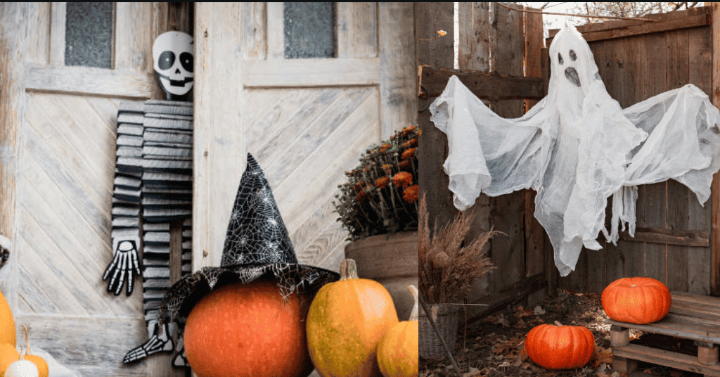 Halloween DIY Yard Decorations with paper made skeleton and ghosts