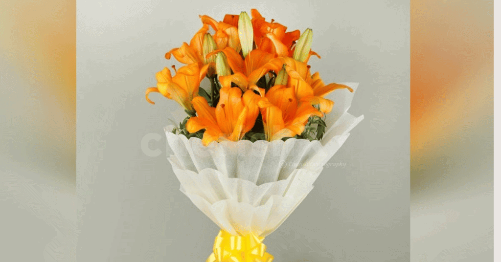 orange Lilies bouquet for girl on first date 