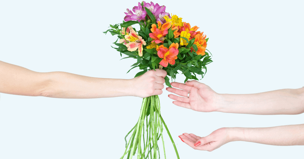 bouquet of Alstroemeria with purple, orange, red and yellow flowers 