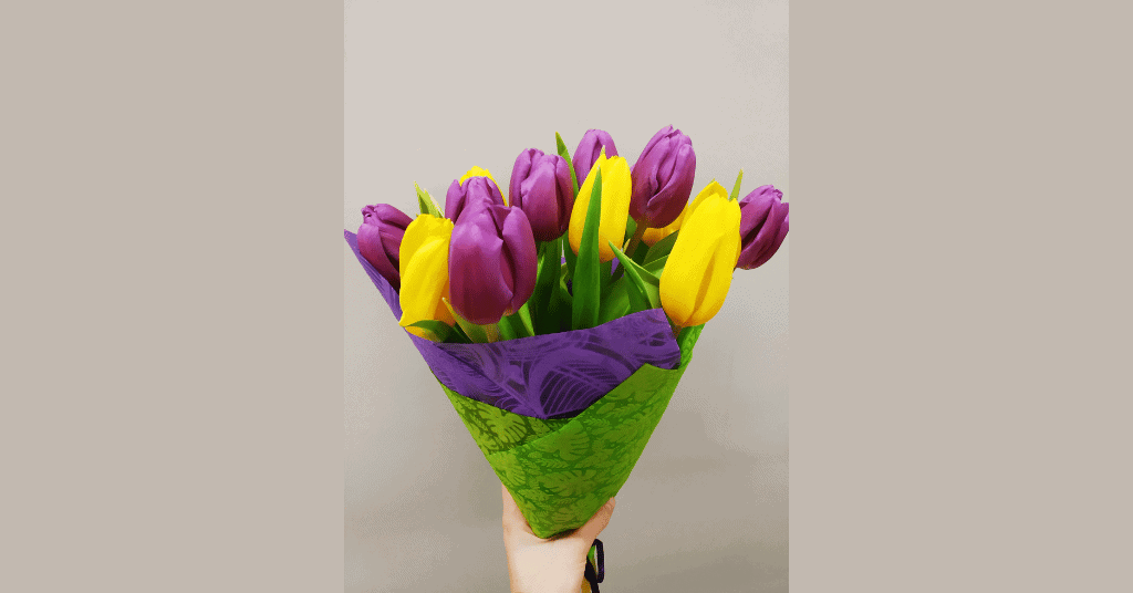 Yellow & Purple Tulip Flower Bouquet For a First Date