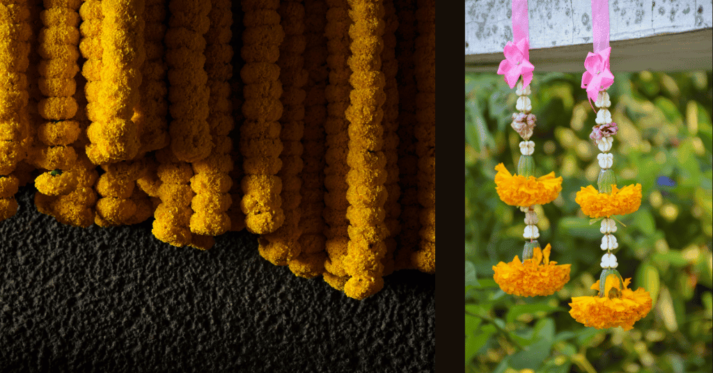 marigold flower garlands for decoration on Diwali at home 