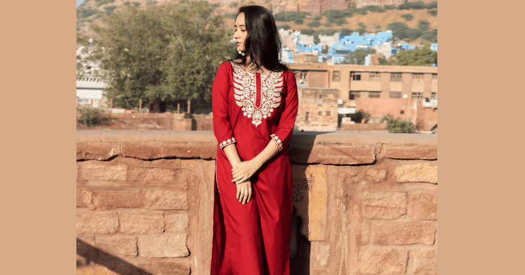 Simple Long Red Kurti with handmade white embroidery work 