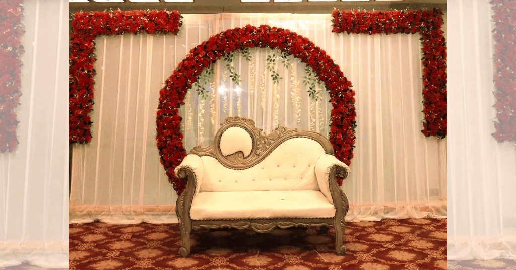 Engagement Decoration With Ring Backdrop Adorned In Roses