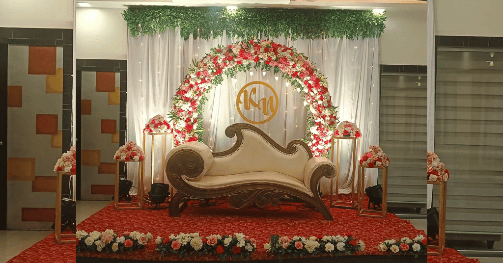 Stage Background Decoration With A Floral Arch