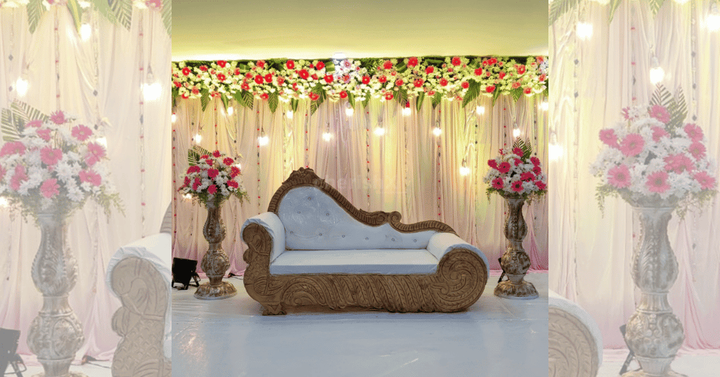 Simple stage Decoration With Flower Bouquets 
