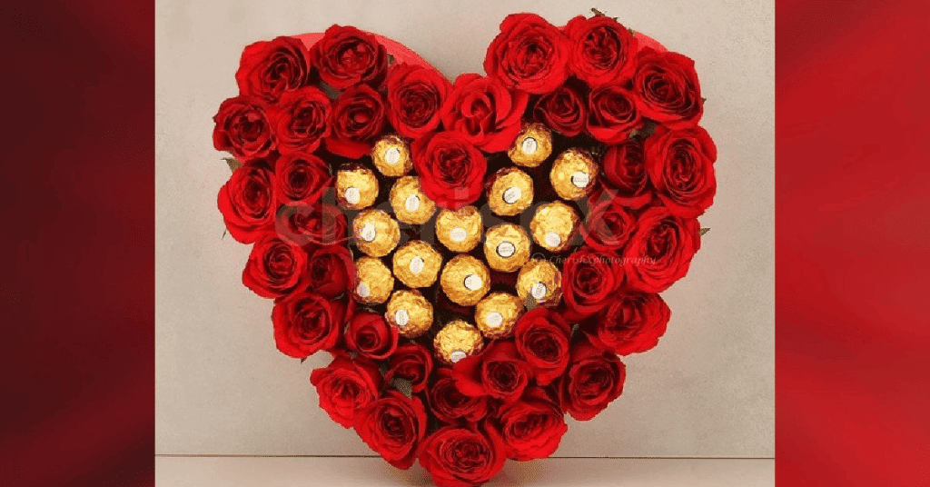 Red Roses & Ferrero Rocher Heart Arrangement