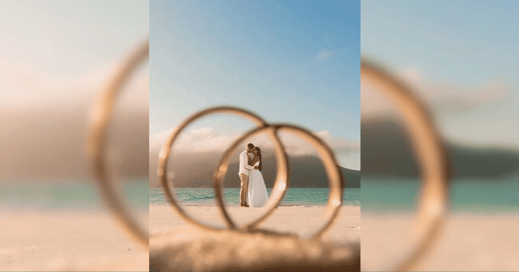 A photoshoot with a real ring prop at the beach