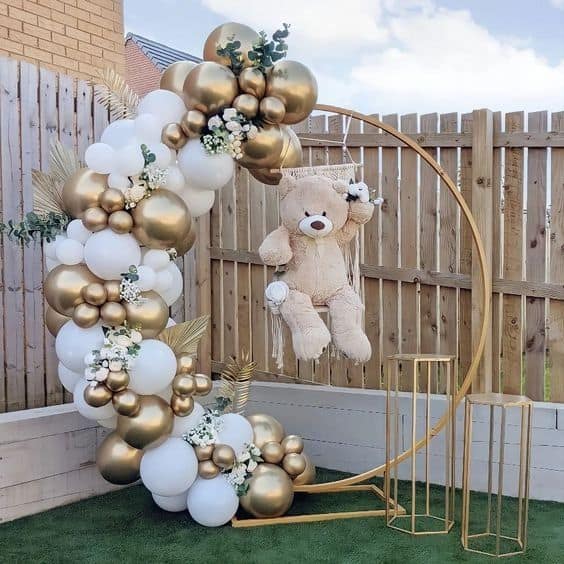 Golden and white teddy bear baby shower decor ideas diy