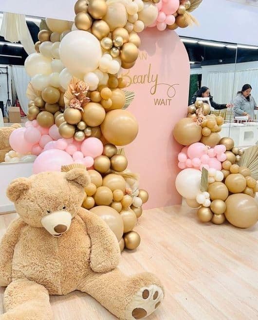 golden and pink teddy bear baby shower decor ideas diy