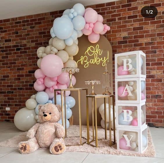 Pink and blue bear theme baby shower decor ideas diy