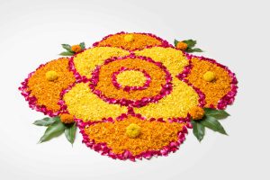 Real flower and Rangoli theme