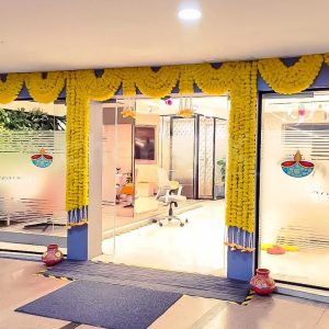 office entrance decoration with flowers